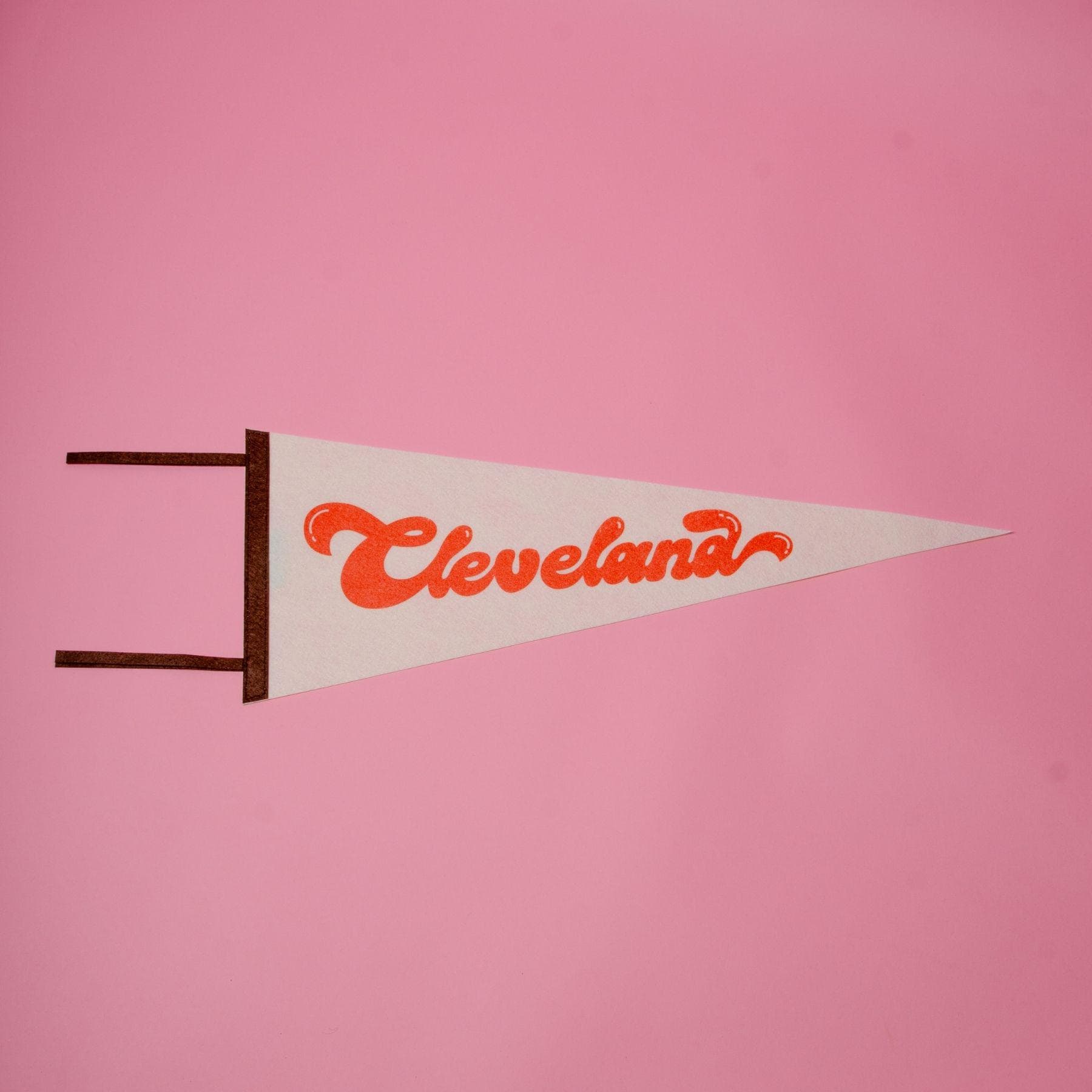 Cleveland Script Screenprinted Pennant — Retro Felt Pennant Pink, Black, or Orange