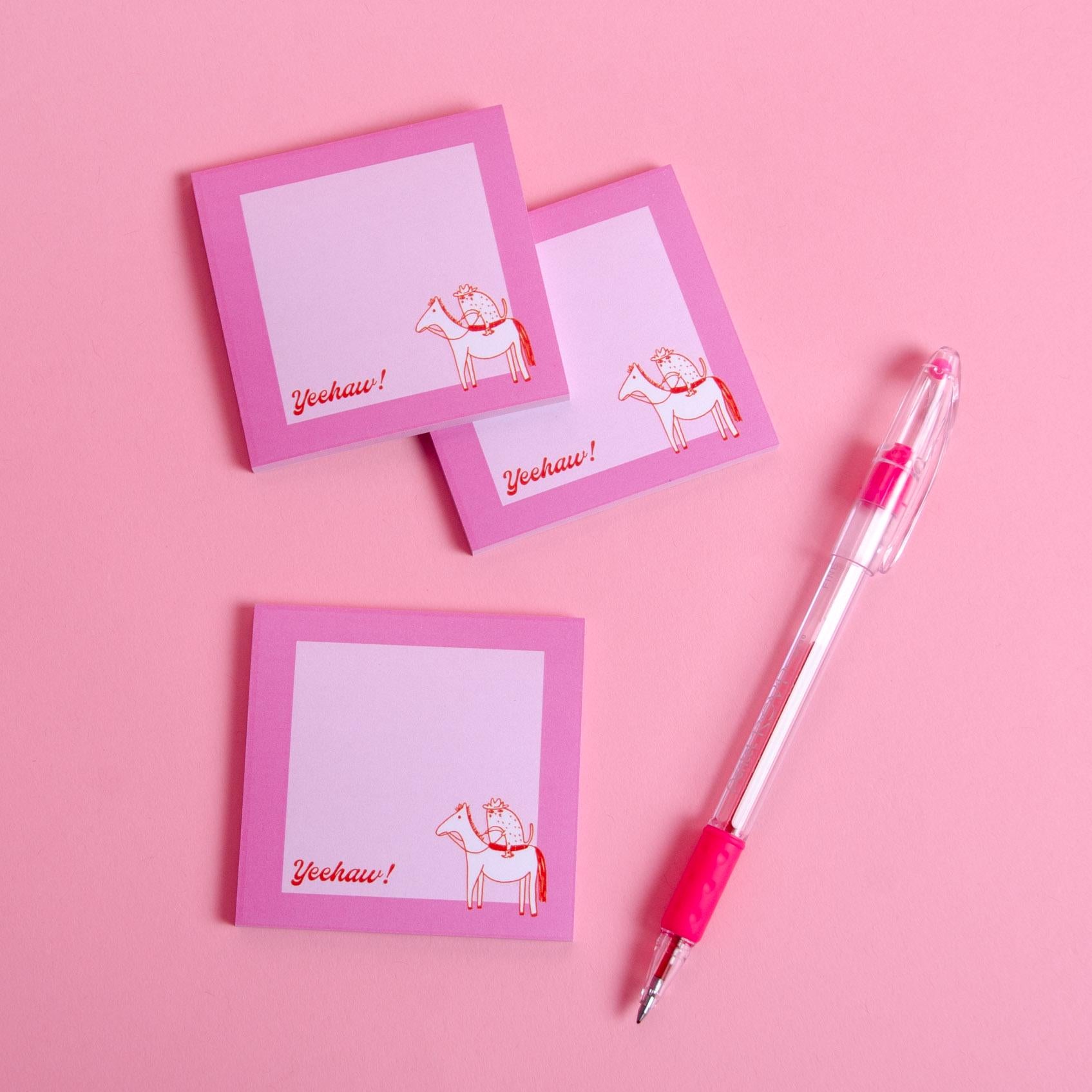 Cowboy Boots Sticky Notes Memo Pad 3x3" — "Yeehaw" Cowboy Cat Illustration