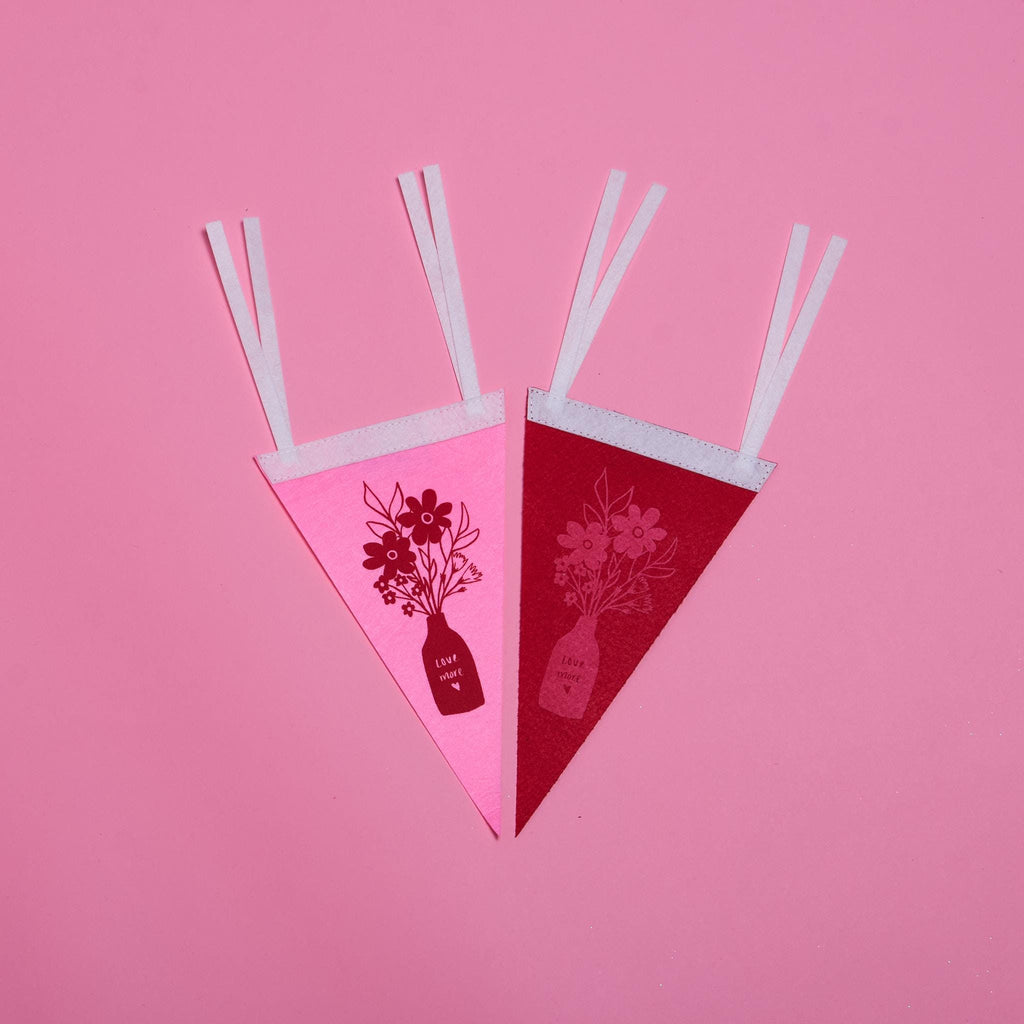 Screenprinted "Love More" Floral Vase Pennant 6x10