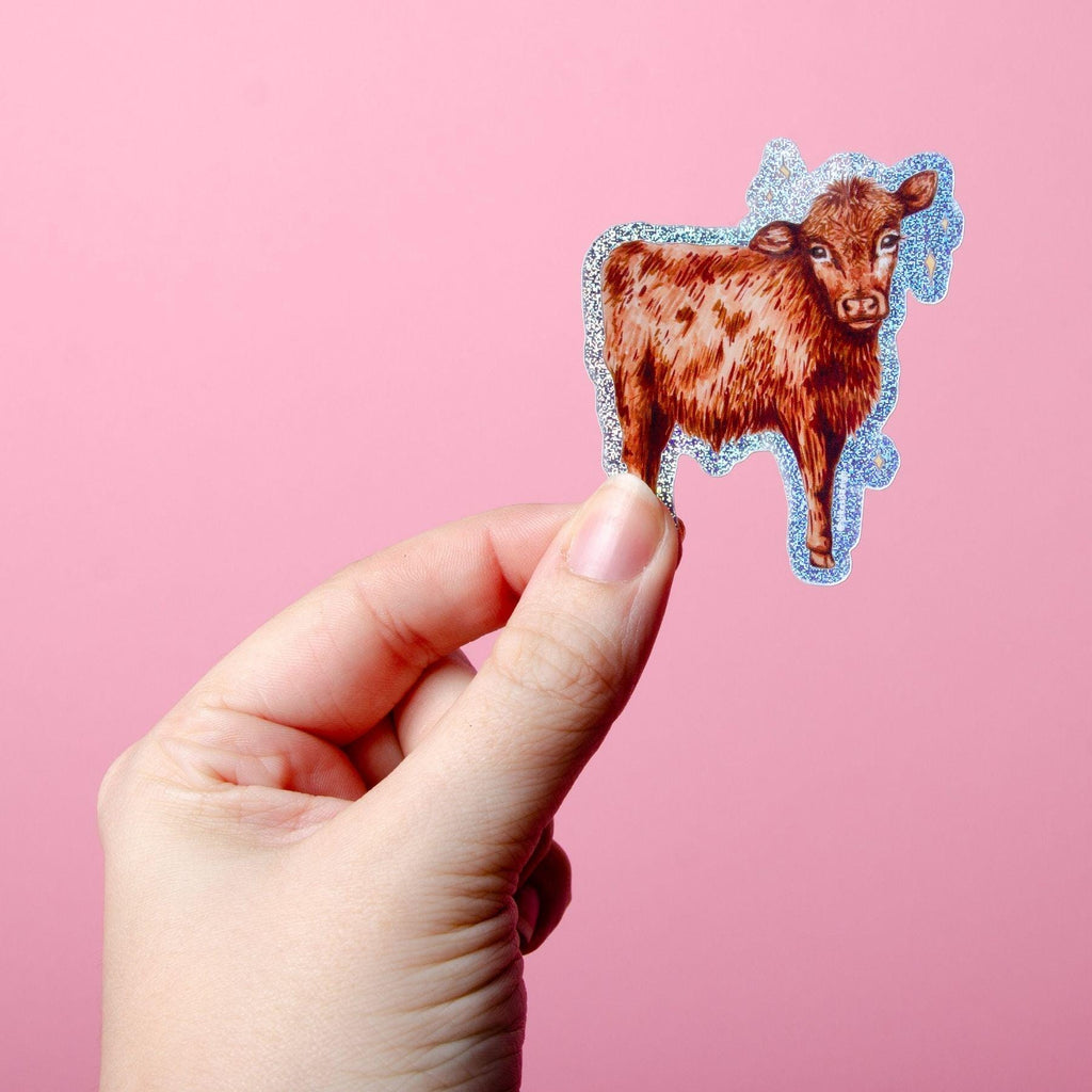 Cute Cow Glitter Sticker (Waterproof & UV Safe)