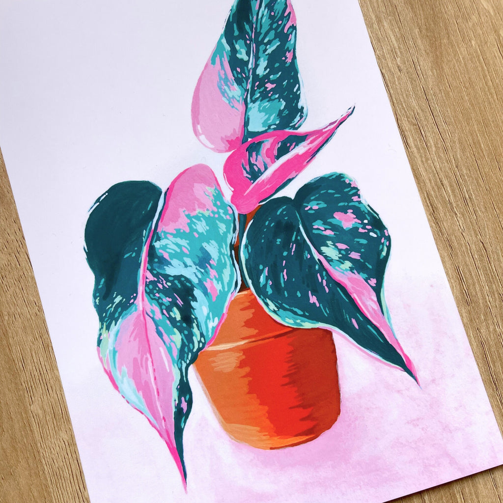 Pink Princess Philodendron Gouache Art Print — 6x9"