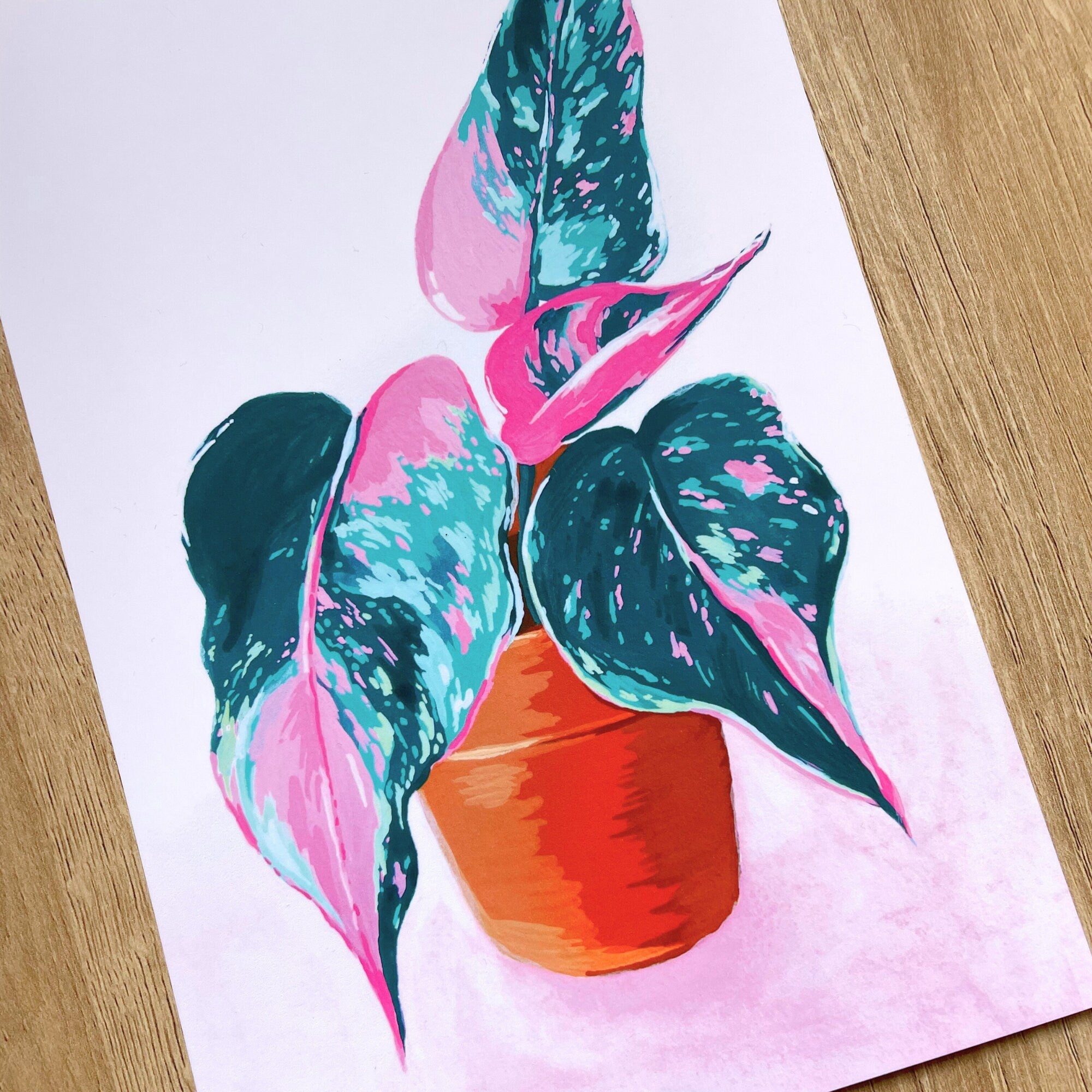 Pink Princess Philodendron Gouache Art Print — 6x9"