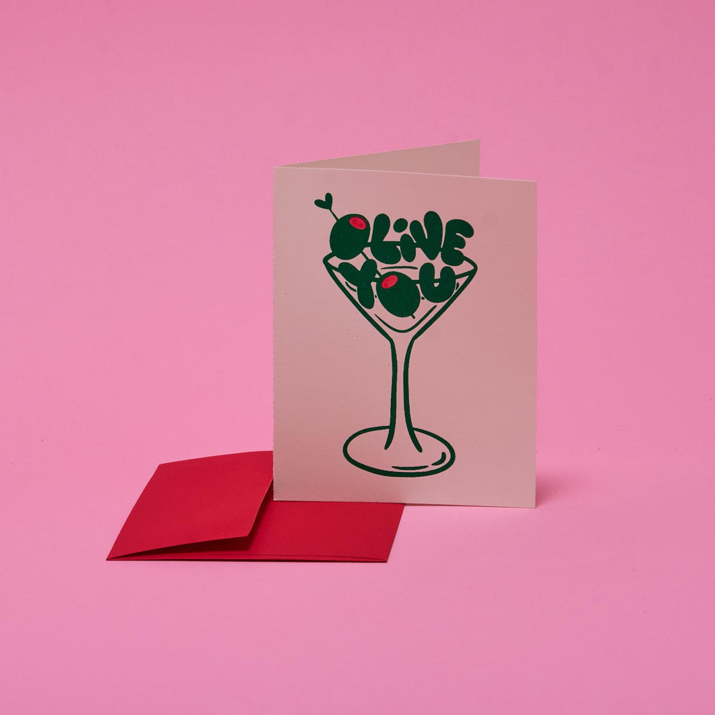 Olive You Martini Blank Greeting Card with Envelope A2
