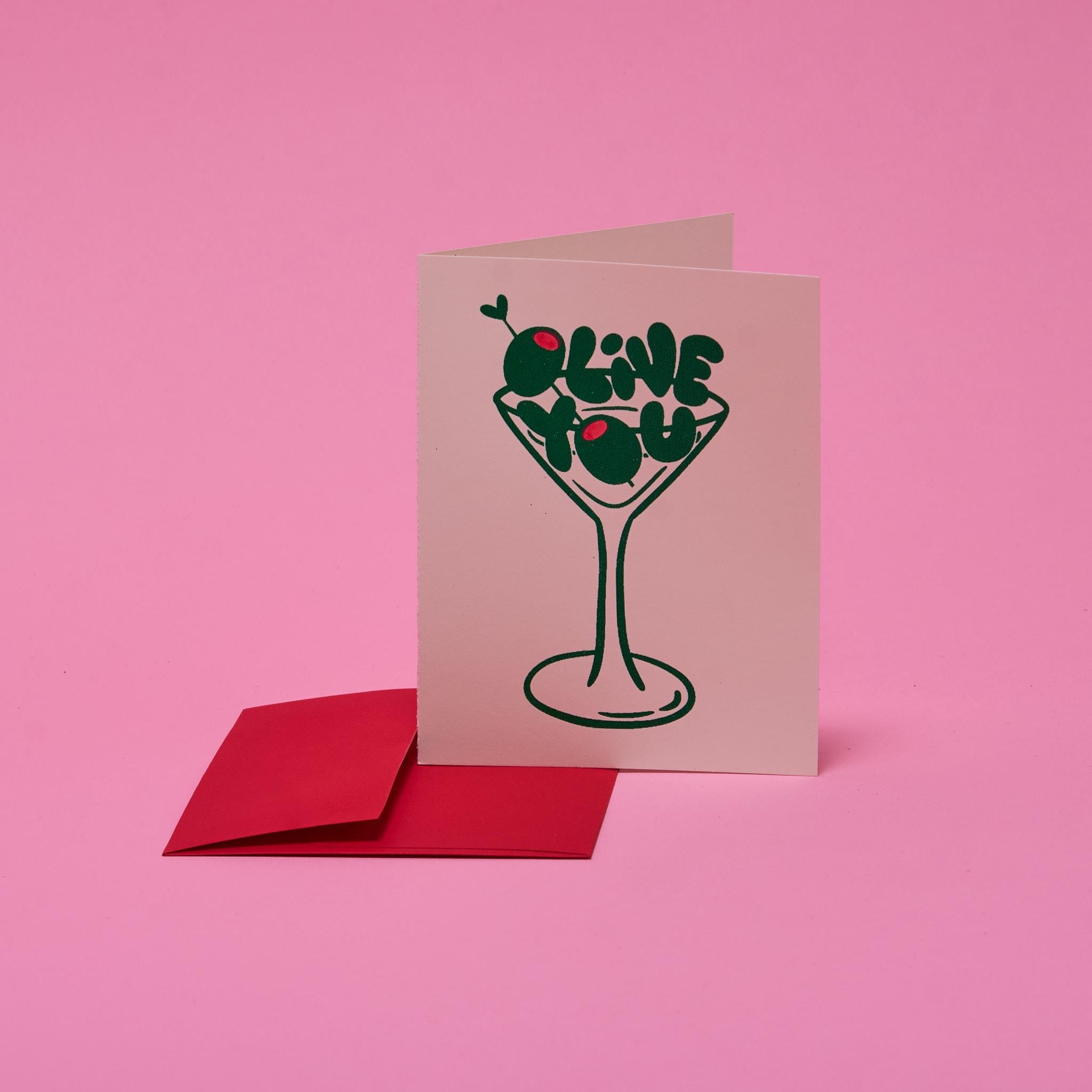 Olive You Martini Blank Greeting Card with Envelope A2