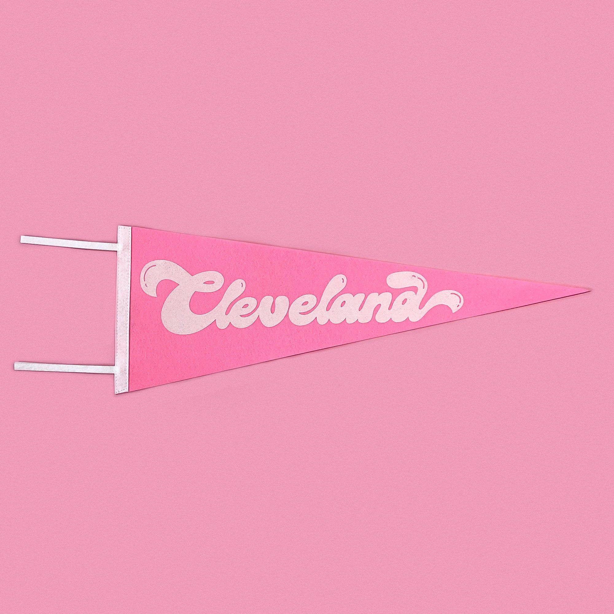 Cleveland Script Screenprinted Pennant — Retro Felt Pennant Pink, Black, or Orange