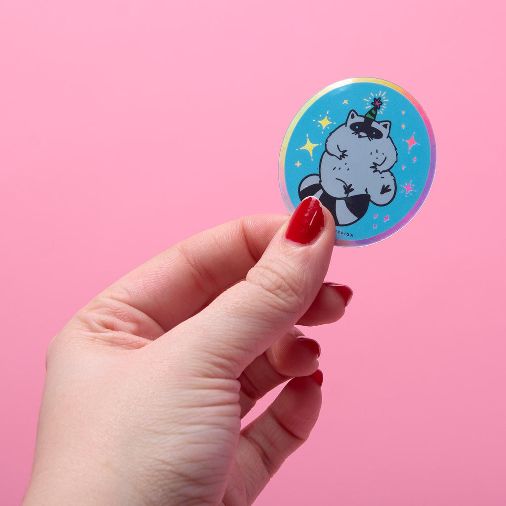 Party Raccoon Holographic Vinyl Sticker