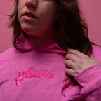 Yikes Logo Embroidered Hoodie – Pink on Pink