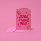 Girl, I Love You Glitter Valentine's Blank Greeting Card