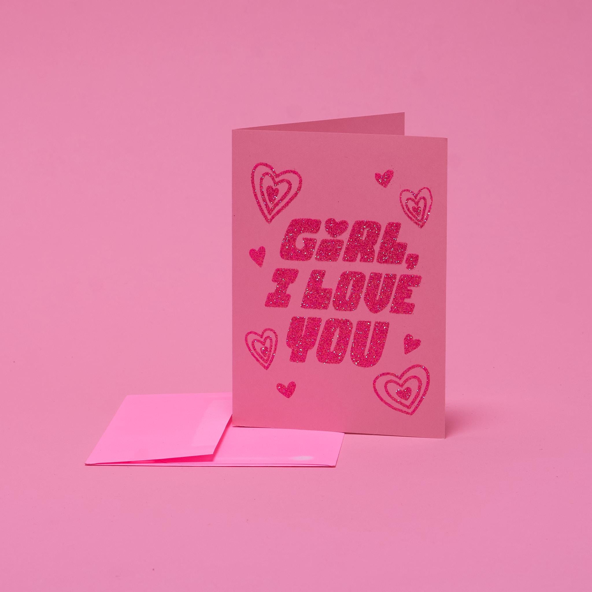 Girl, I Love You Glitter Valentine's Blank Greeting Card