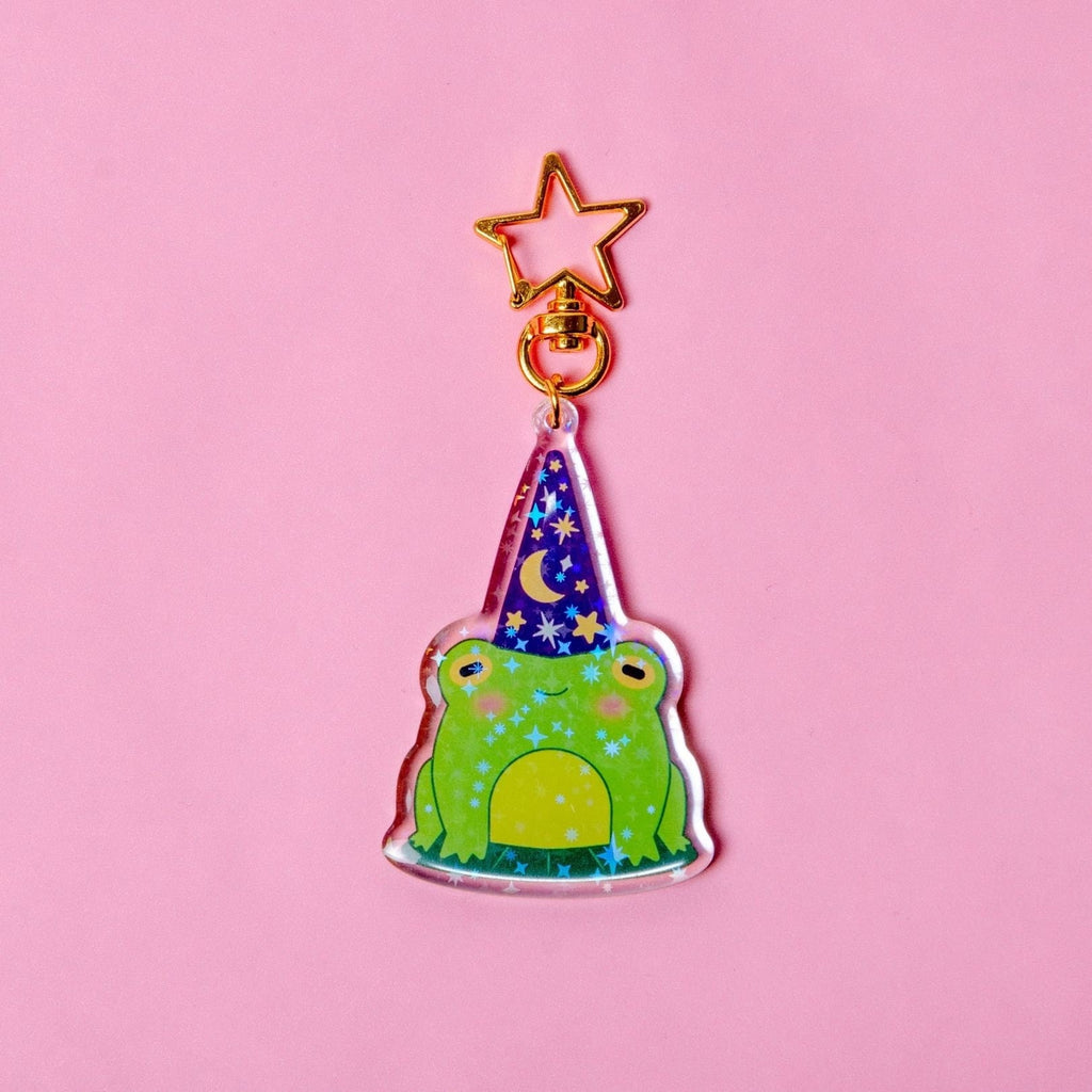 Frog Wizard Holographic Stars Double-Sided Acrylic/Epoxy Keychain