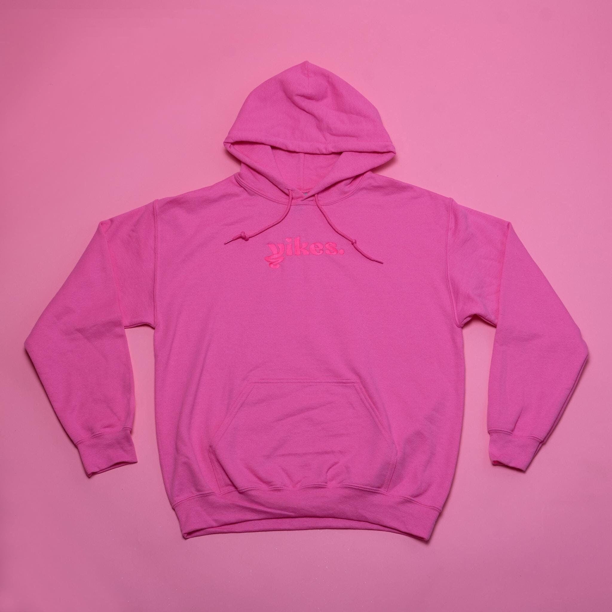 Yikes Logo Embroidered Hoodie – Pink on Pink