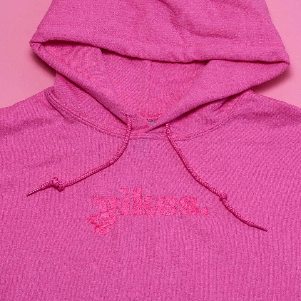 Yikes Logo Embroidered Hoodie – Pink on Pink