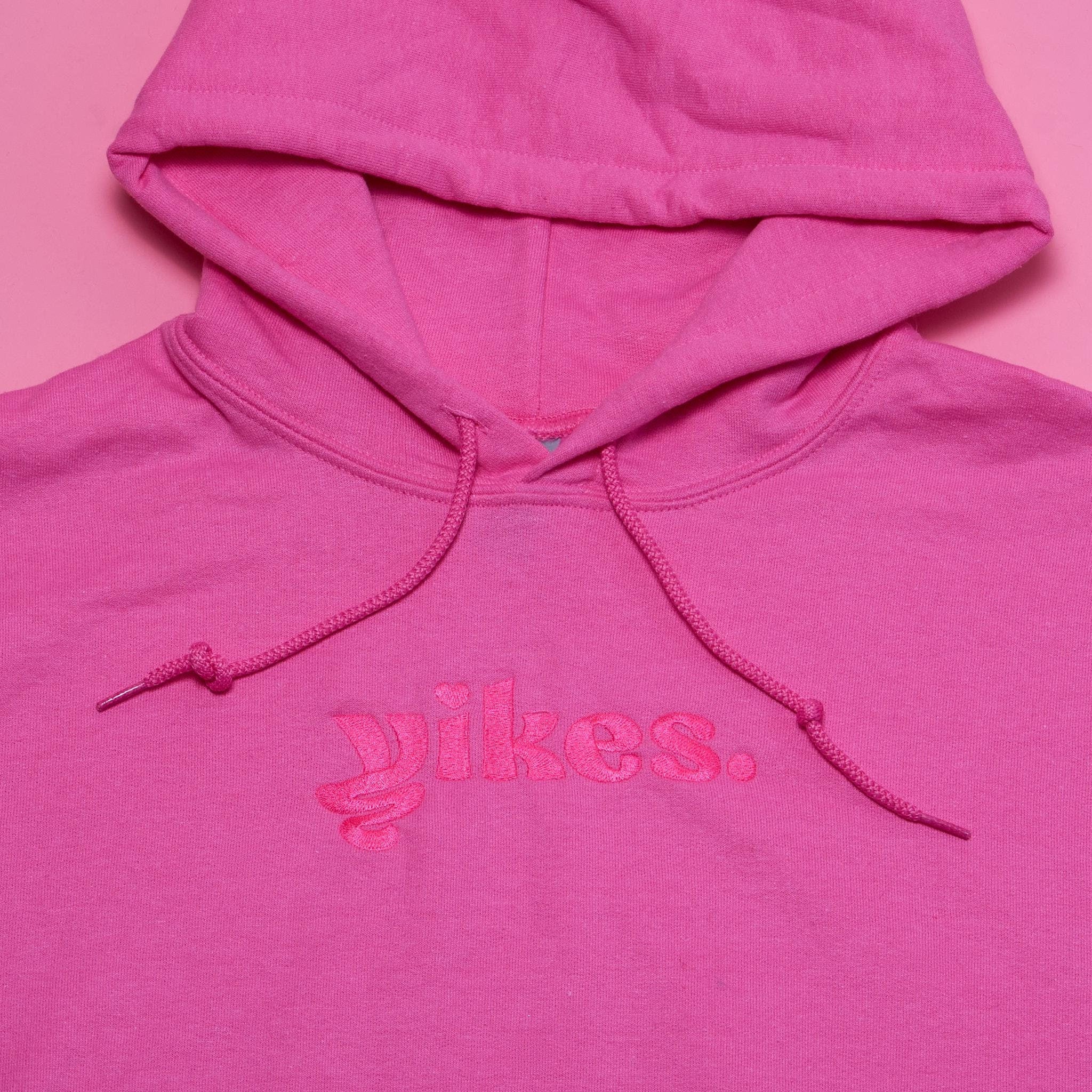 Yikes Logo Embroidered Hoodie – Pink on Pink