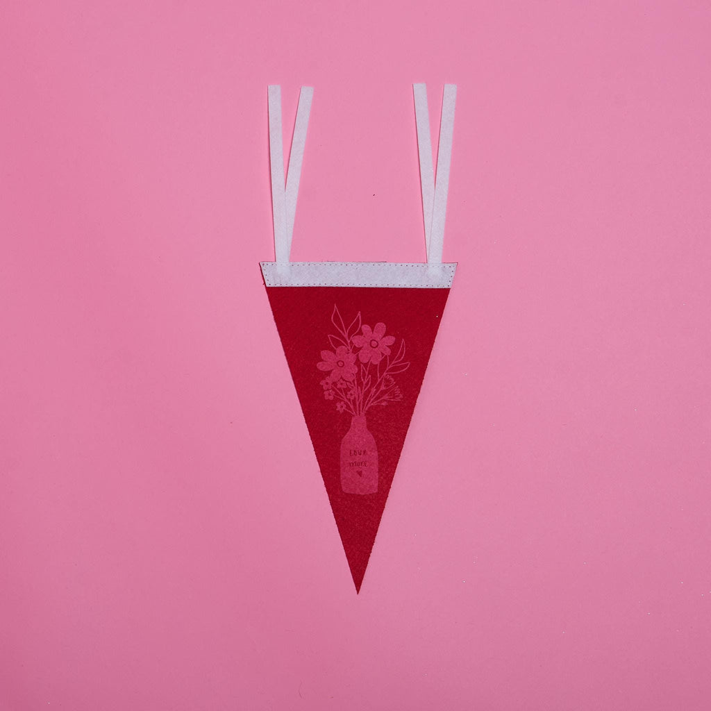 Screenprinted "Love More" Floral Vase Pennant 6x10