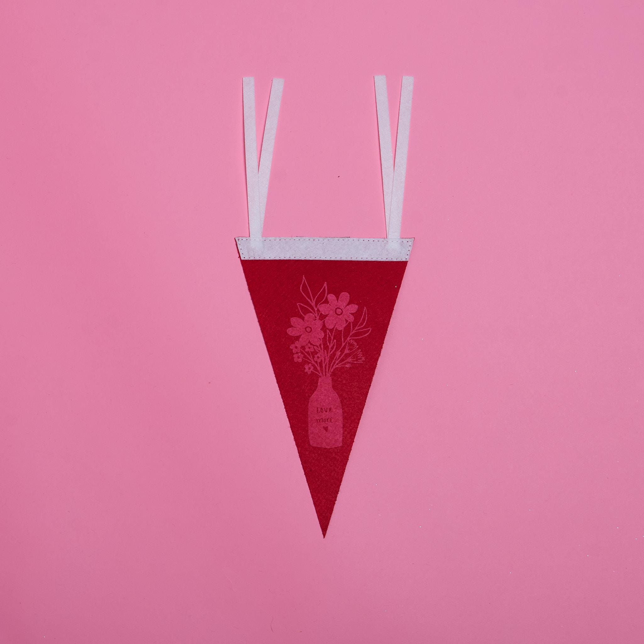 Screenprinted "Love More" Floral Vase Pennant 6x10