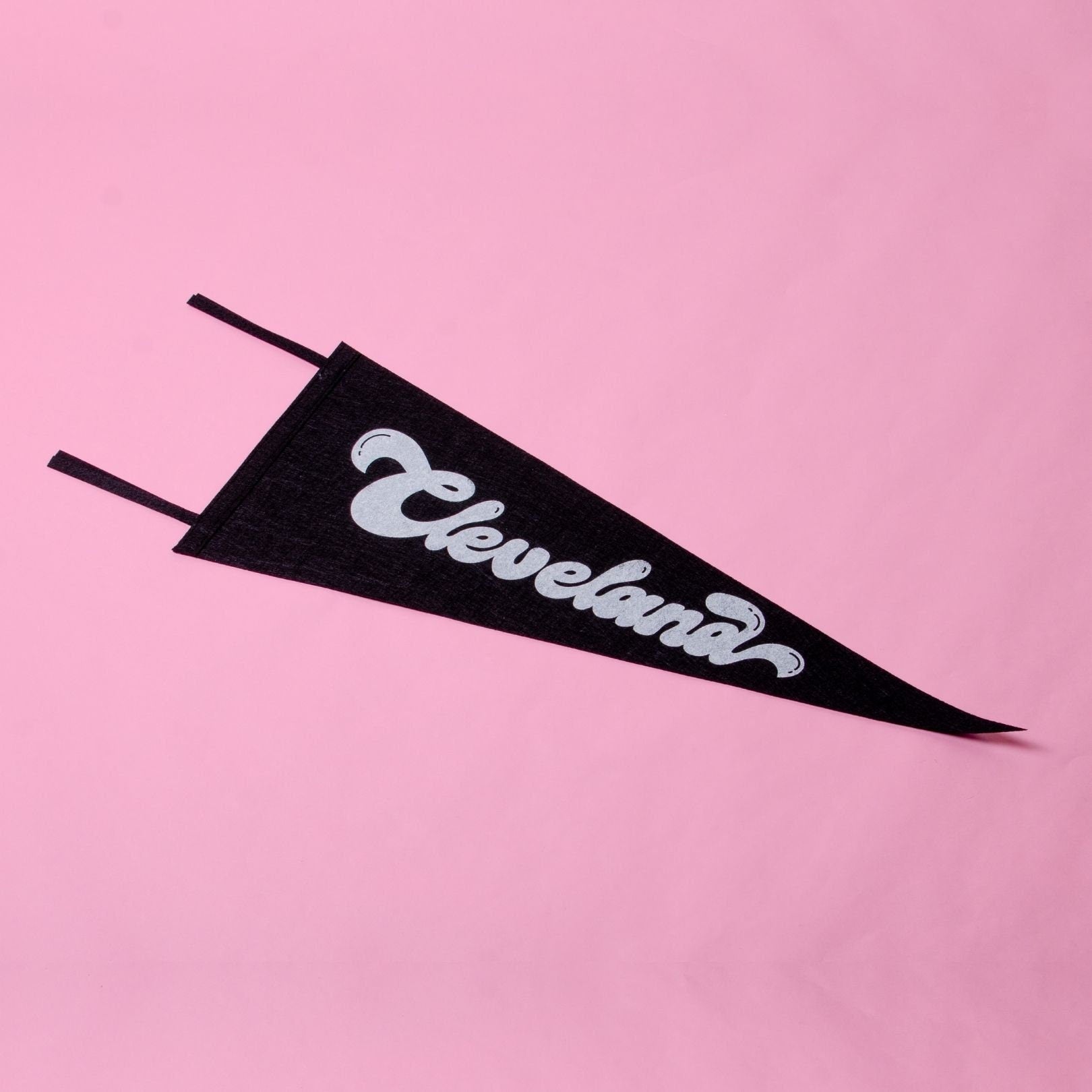 Cleveland Script Screenprinted Pennant — Retro Felt Pennant Pink, Black, or Orange