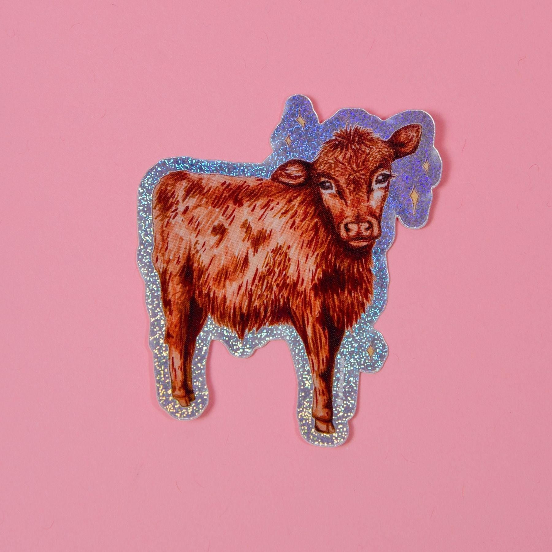 Cute Cow Glitter Sticker (Waterproof & UV Safe)