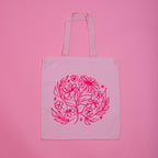 Screenprinted Floral Design Tote Bag in Pink or Red