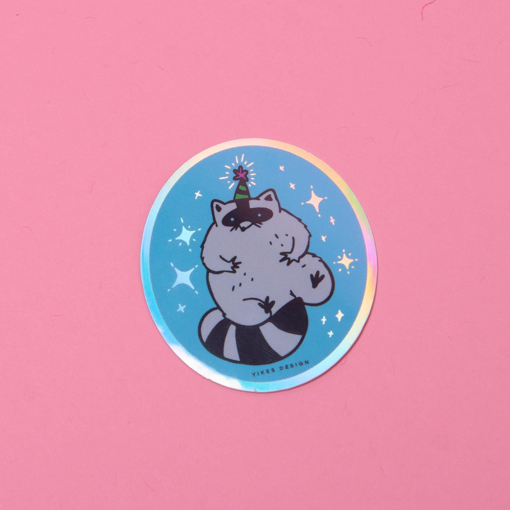 Party Raccoon Holographic Vinyl Sticker