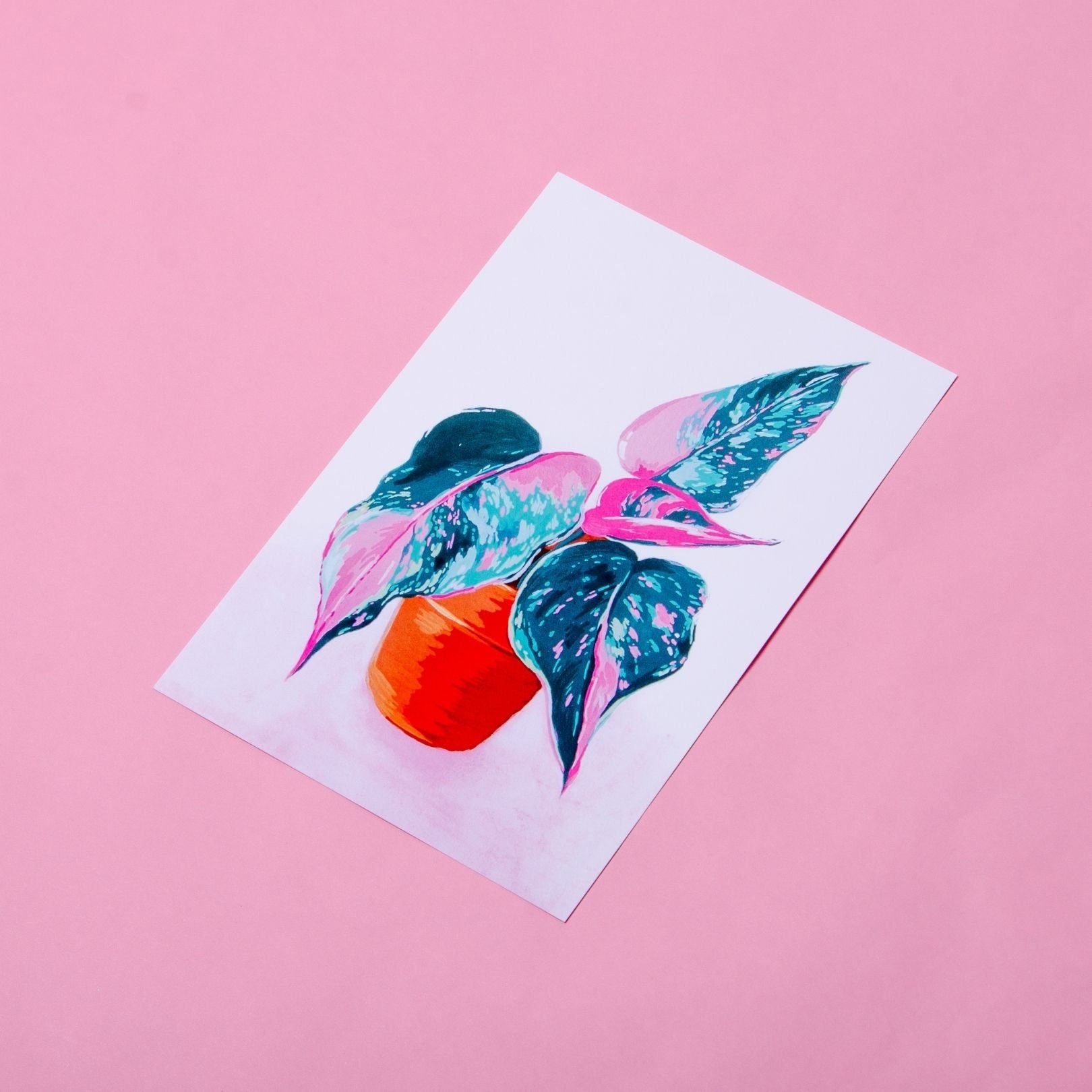 Pink Princess Philodendron Gouache Art Print — 6x9"