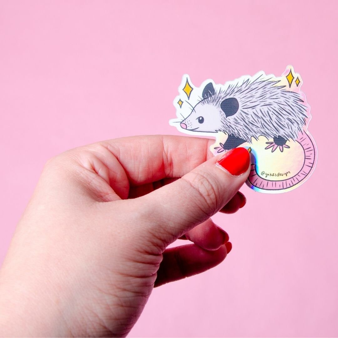 Cute Opossum Holographic Vinyl Sticker