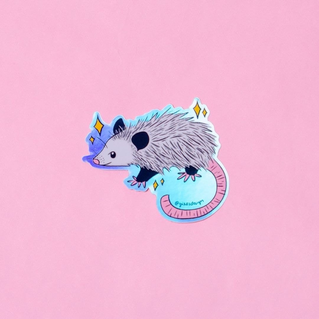 Cute Opossum Holographic Vinyl Sticker