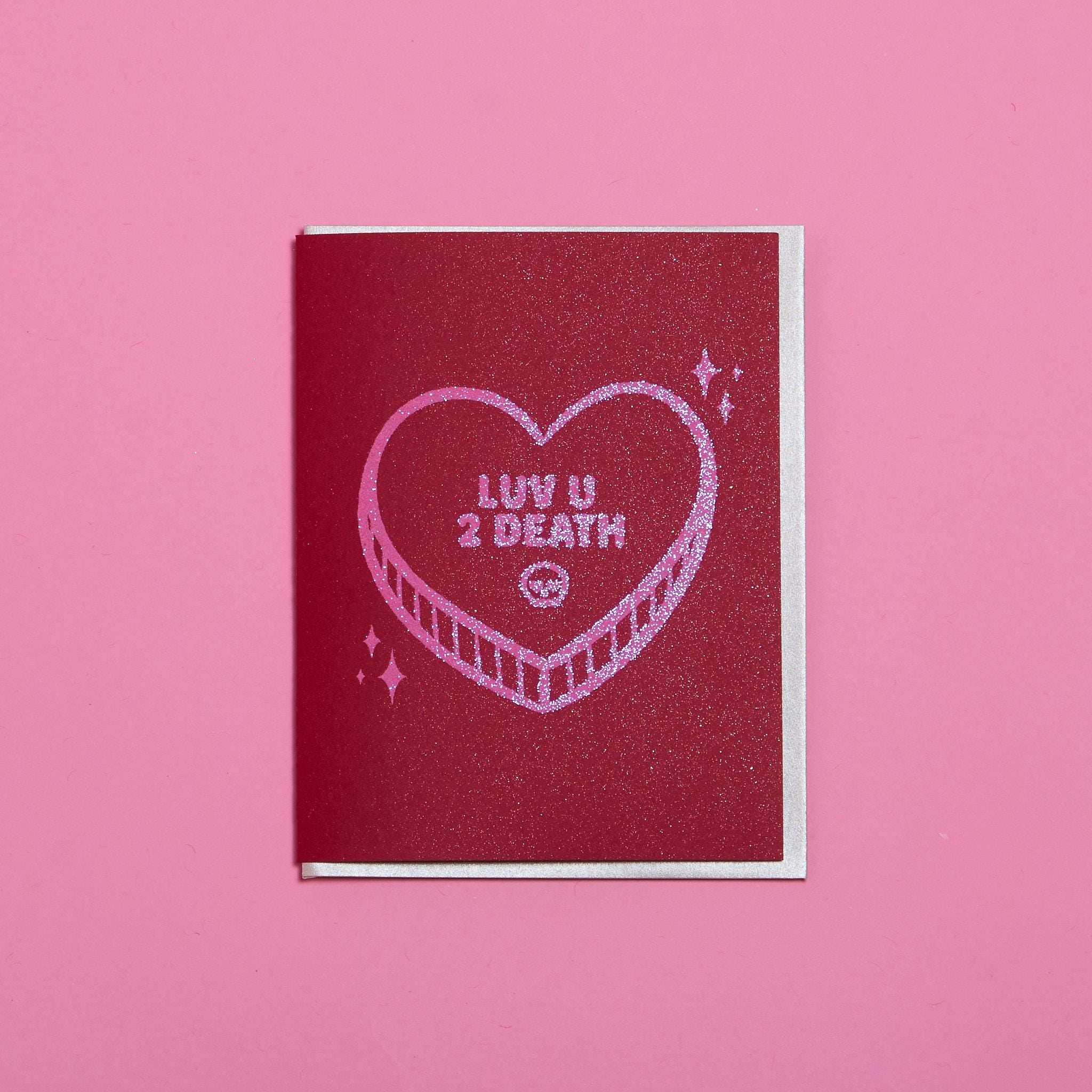 Luv U 2 Death Candy Heart Valentine Blank Handmade Greeting Card A2