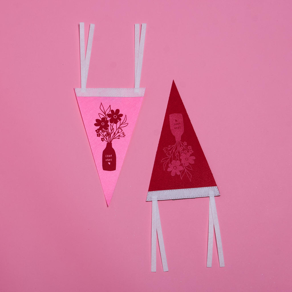 Screenprinted "Love More" Floral Vase Pennant 6x10