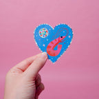 Shrimp Disco Heart-Shaped Glitter Vinyl Sticker