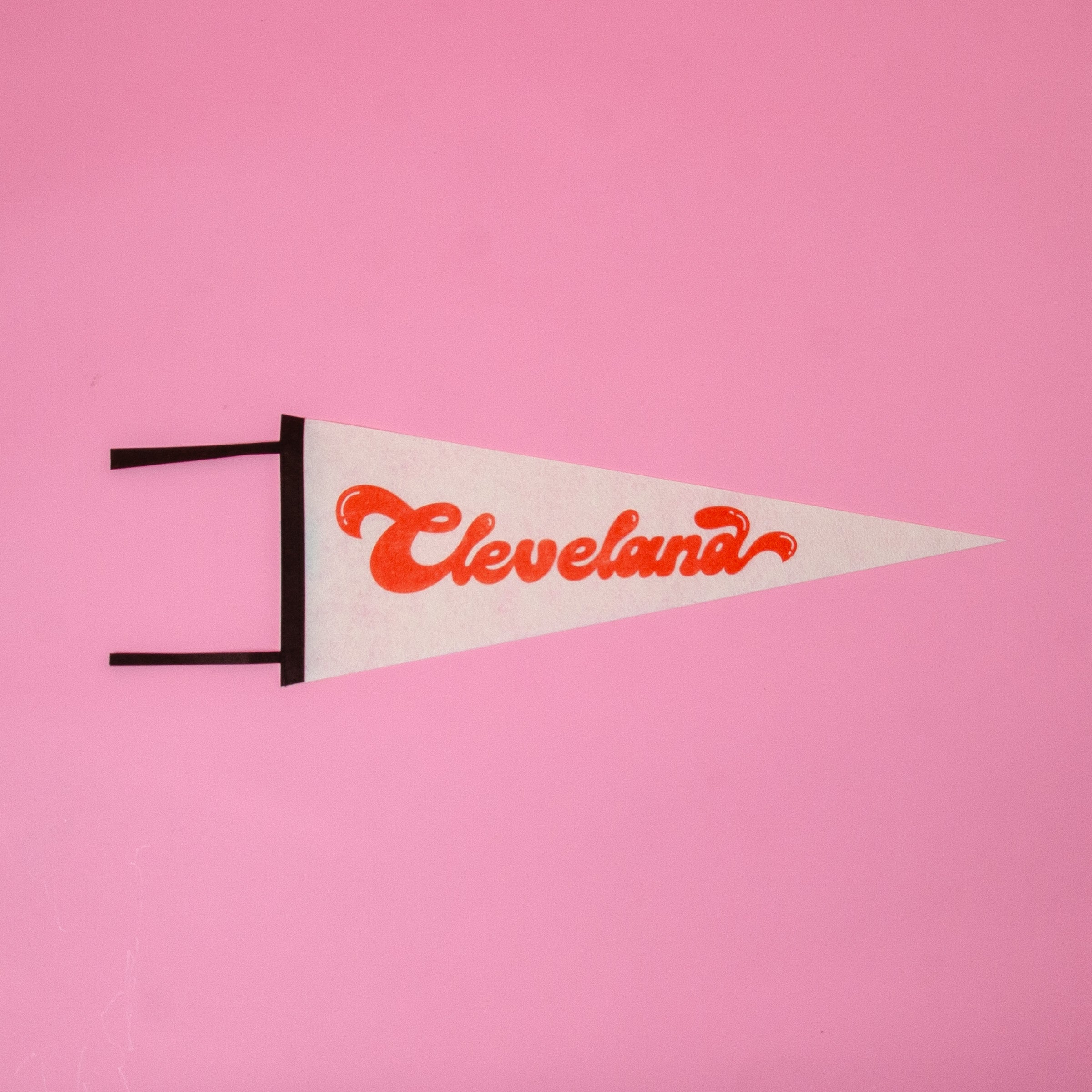 Cleveland Script Screenprinted Pennant — Retro Felt Pennant Pink, Black, or Orange