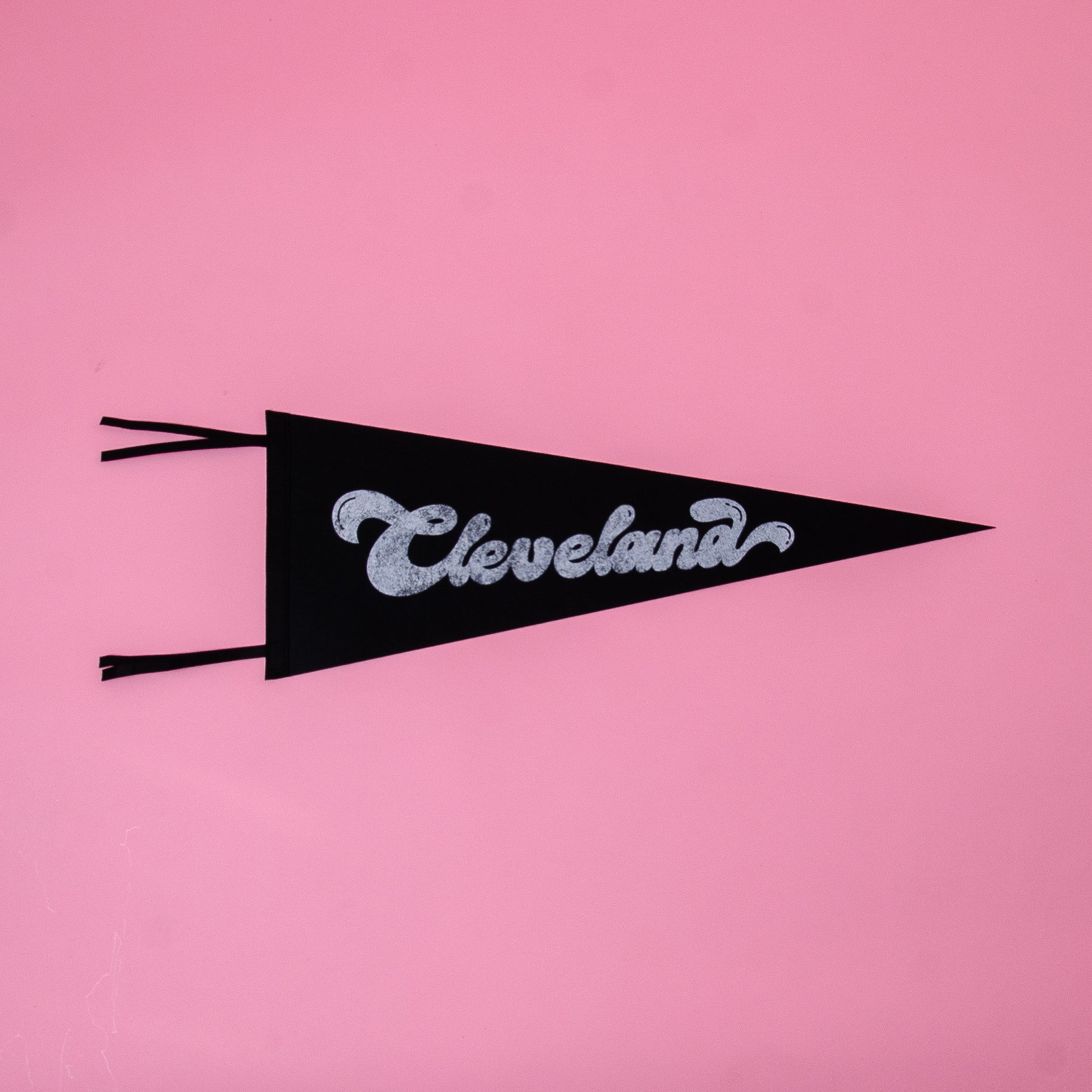 Cleveland Script Screenprinted Pennant — Retro Felt Pennant Pink, Black, or Orange
