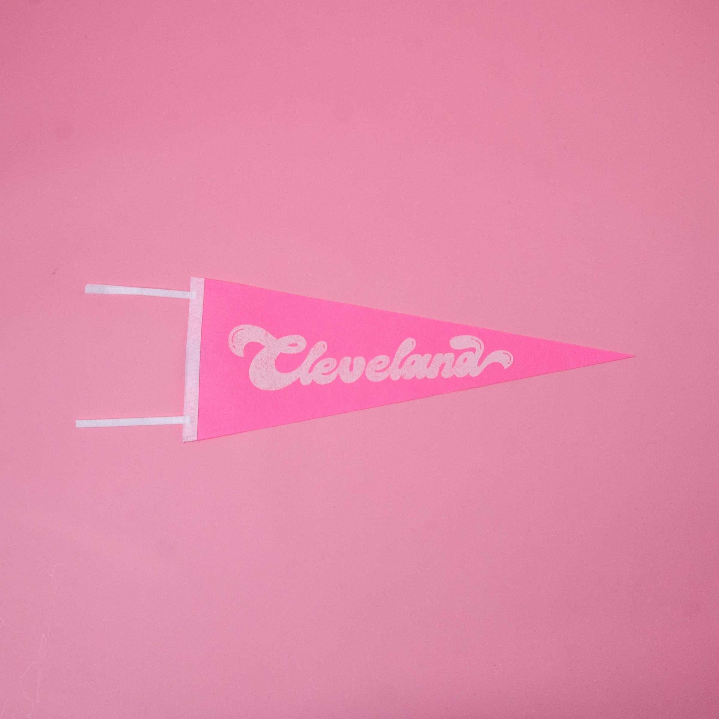 Cleveland Script Screenprinted Pennant — Retro Felt Pennant Pink, Black, or Orange