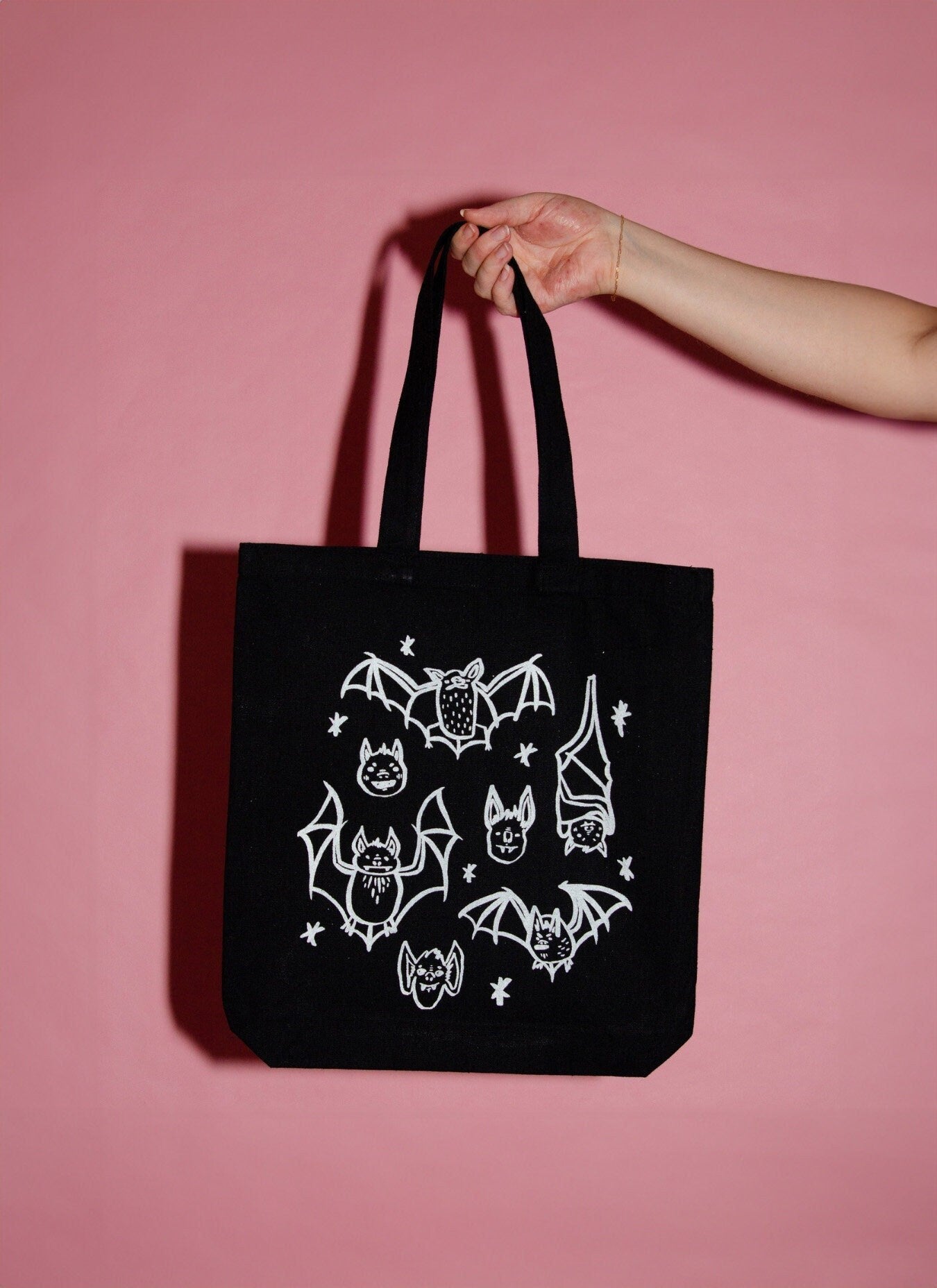 It’s Frickin Bats! Illustrated Tote Bag — Screenprinted on Black Recycled Cotton Canvas