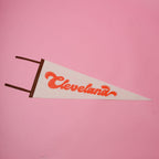 Cleveland Script Screenprinted Pennant — Retro Felt Pennant Pink, Black, or Orange