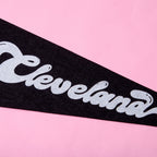 Cleveland Script Screenprinted Pennant — Retro Felt Pennant Pink, Black, or Orange