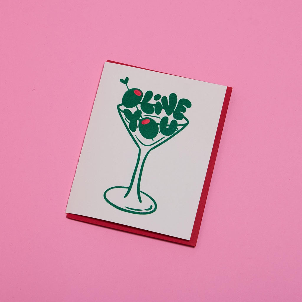 Olive You Martini Blank Greeting Card with Envelope A2