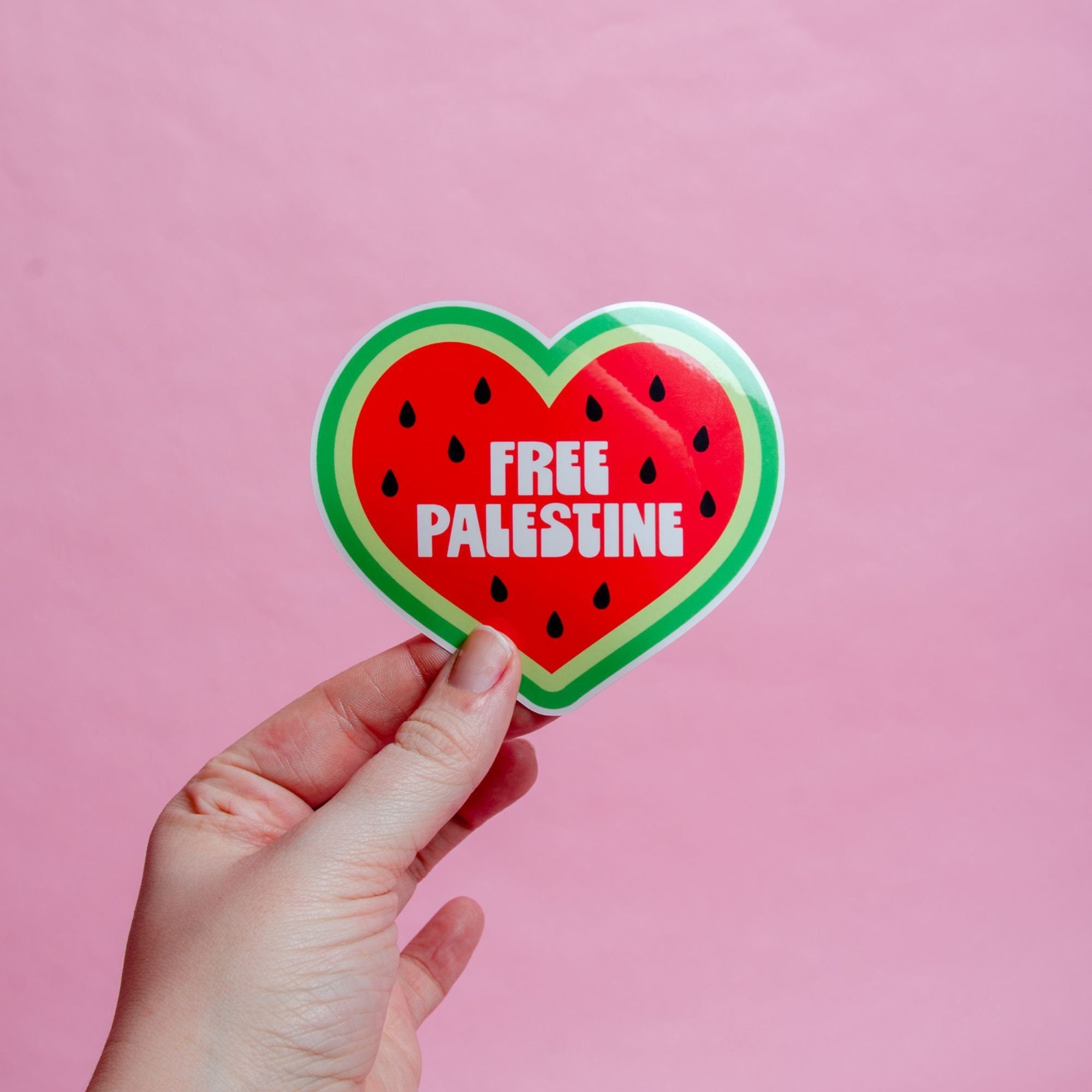 Free Palestine Watermelon Heart Sticker 4 x 3.5"