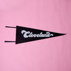 Cleveland Script Screenprinted Pennant — Retro Felt Pennant Pink, Black, or Orange