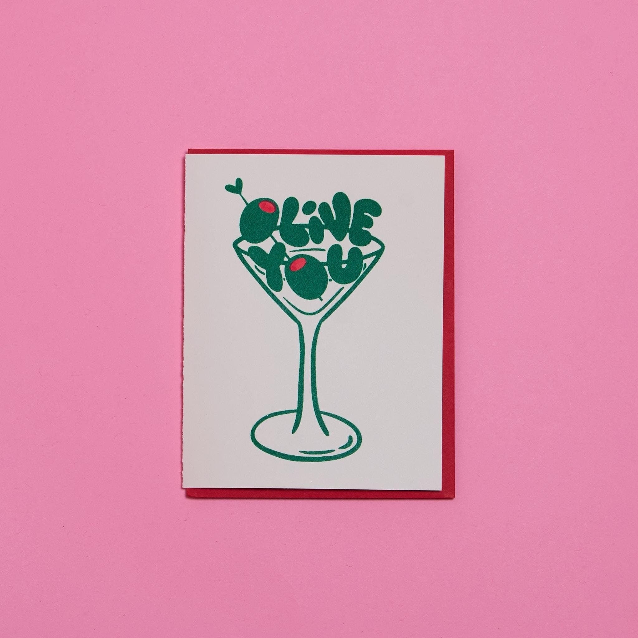 Olive You Martini Blank Greeting Card with Envelope A2