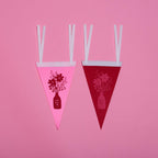 Screenprinted "Love More" Floral Vase Pennant 6x10