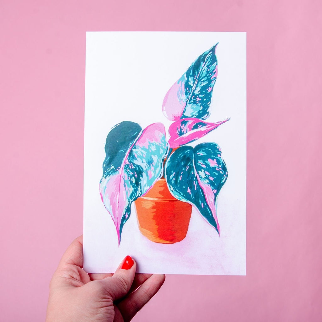 Pink Princess Philodendron Gouache Art Print — 6x9"