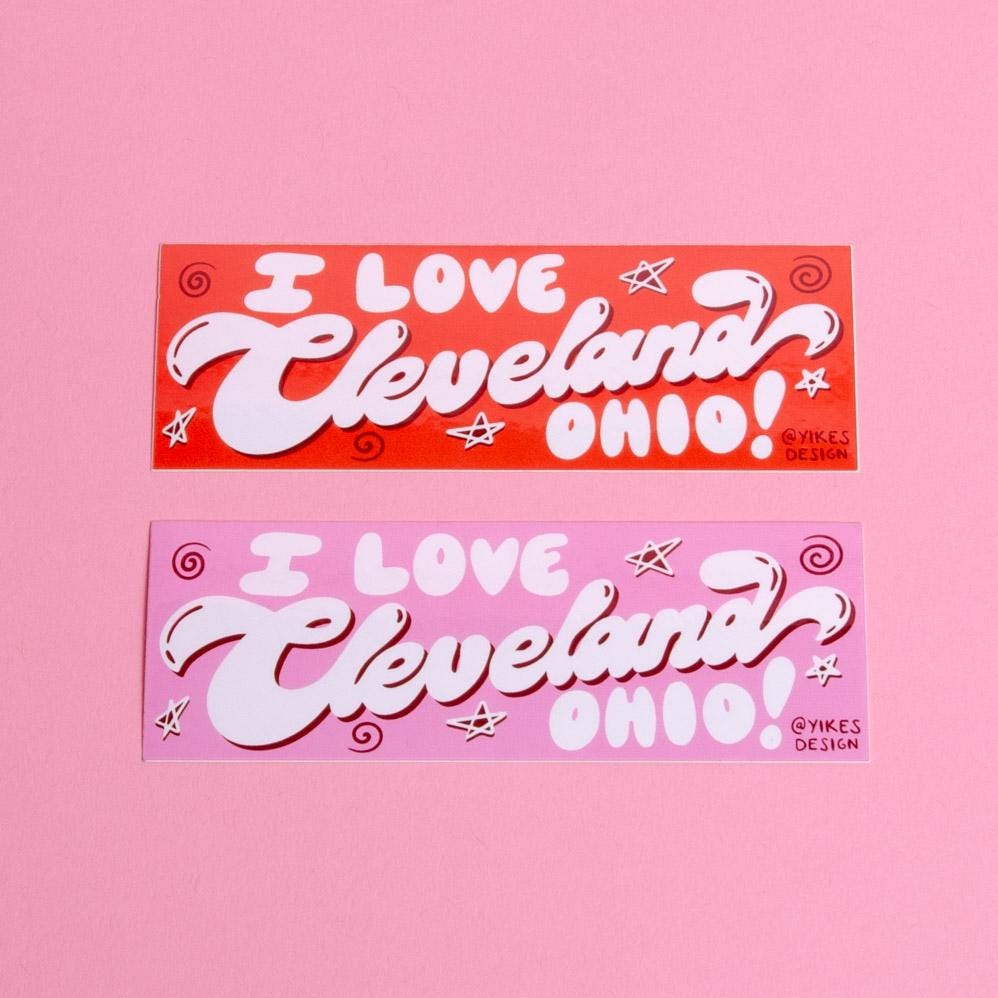 I Love Cleveland Ohio! Mini Bumper Sticker (Waterproof and UV Safe)