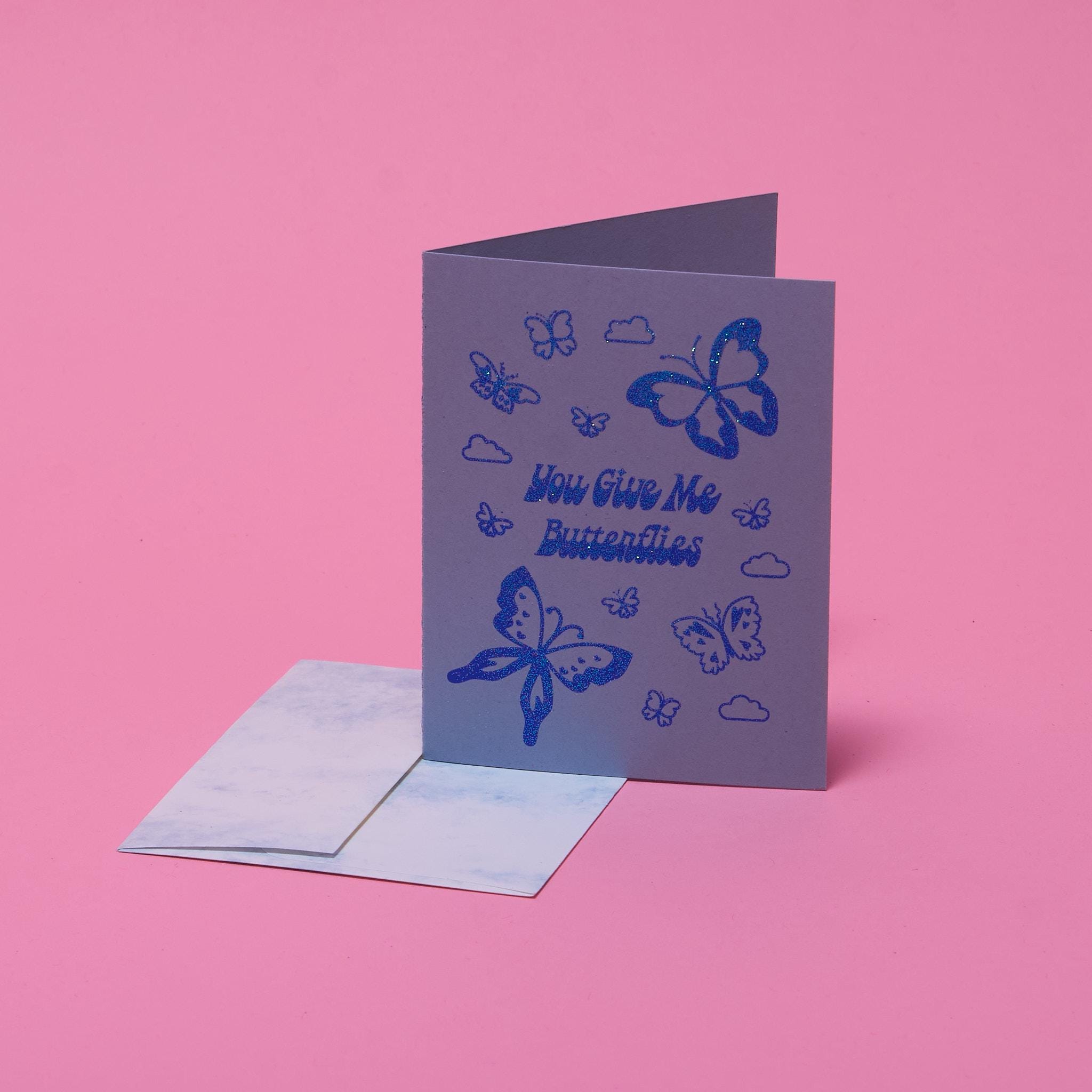 You Give Me Butterflies Valentine Handmade Blank Greeting Card A2