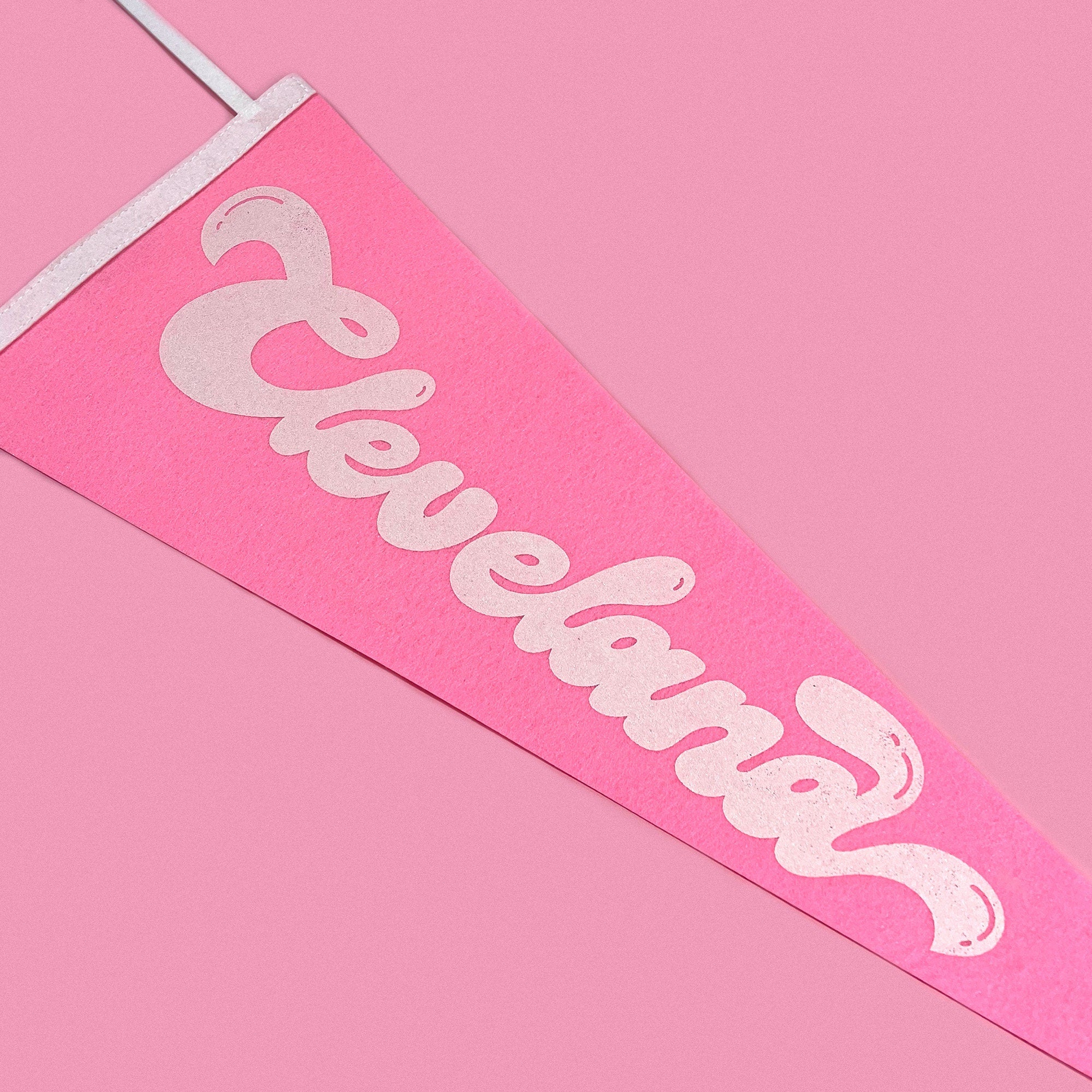 Cleveland Script Screenprinted Pennant — Retro Felt Pennant Pink, Black, or Orange