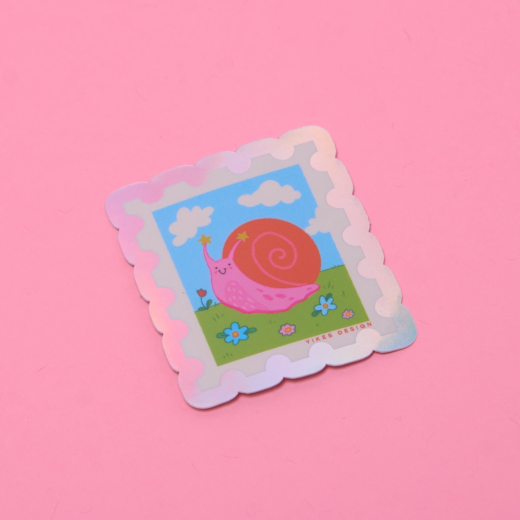 Snail Stamp Holographic Vinyl Sticker