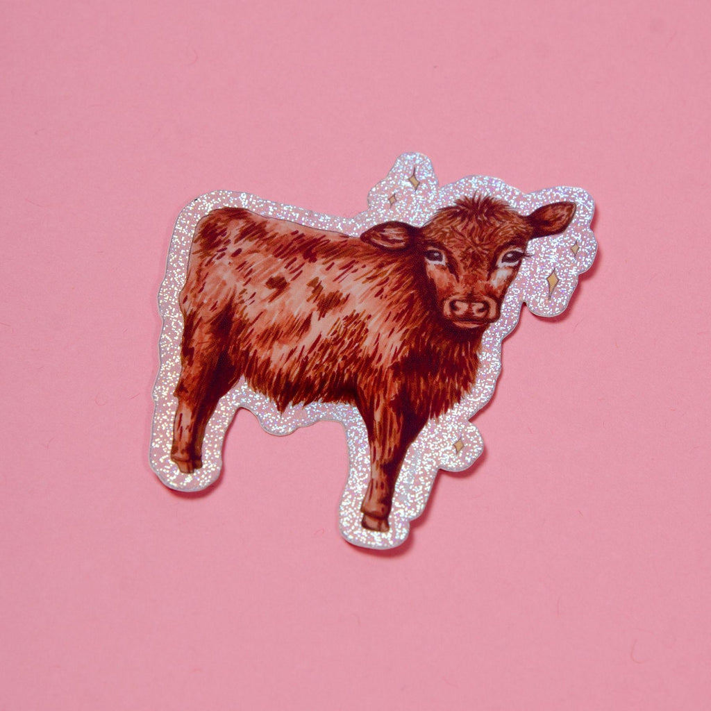 Cute Cow Glitter Sticker (Waterproof & UV Safe)
