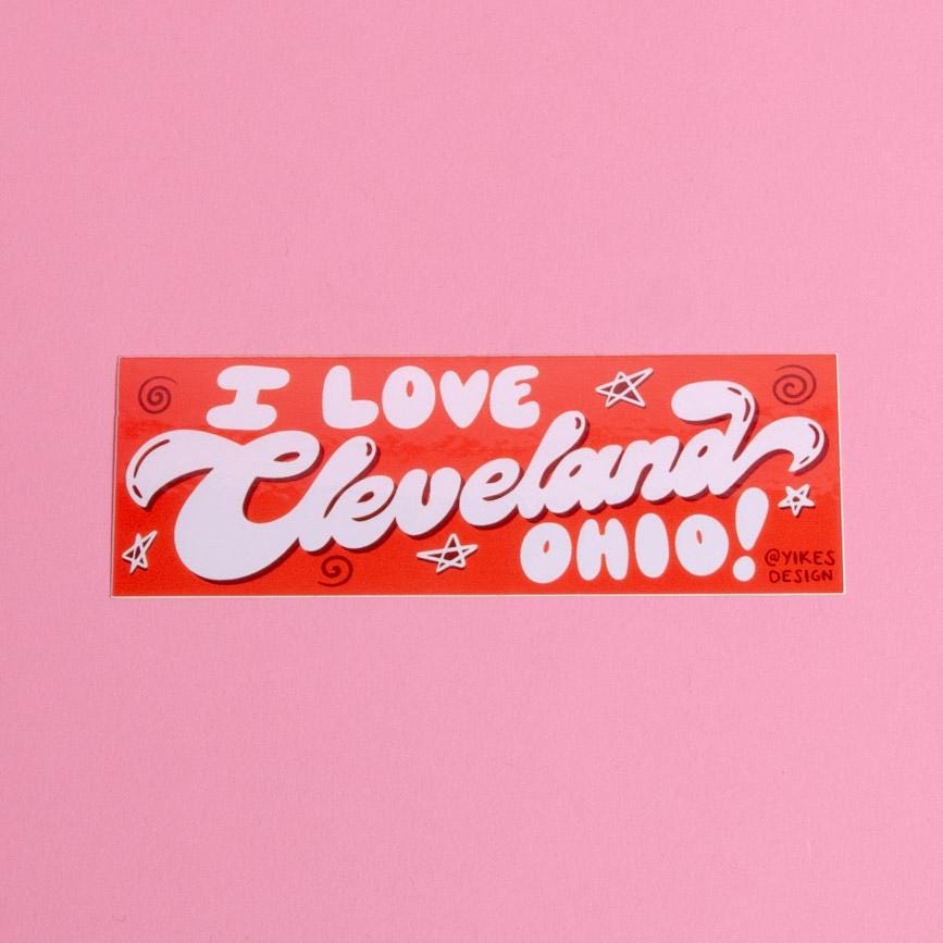 I Love Cleveland Ohio! Mini Bumper Sticker (Waterproof and UV Safe)