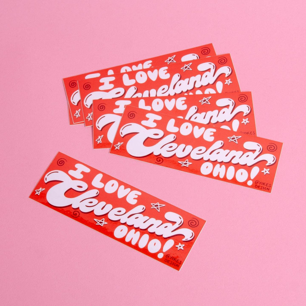 I Love Cleveland Ohio! Mini Bumper Sticker (Waterproof and UV Safe)