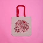 Screenprinted Floral Design Tote Bag in Pink or Red