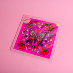Fluorescent Pink Screen-Printed Butterfly Art Print — 10" x 10"